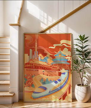 Illustration vibrante de l’architecture chinoise emblématique et de la technologie