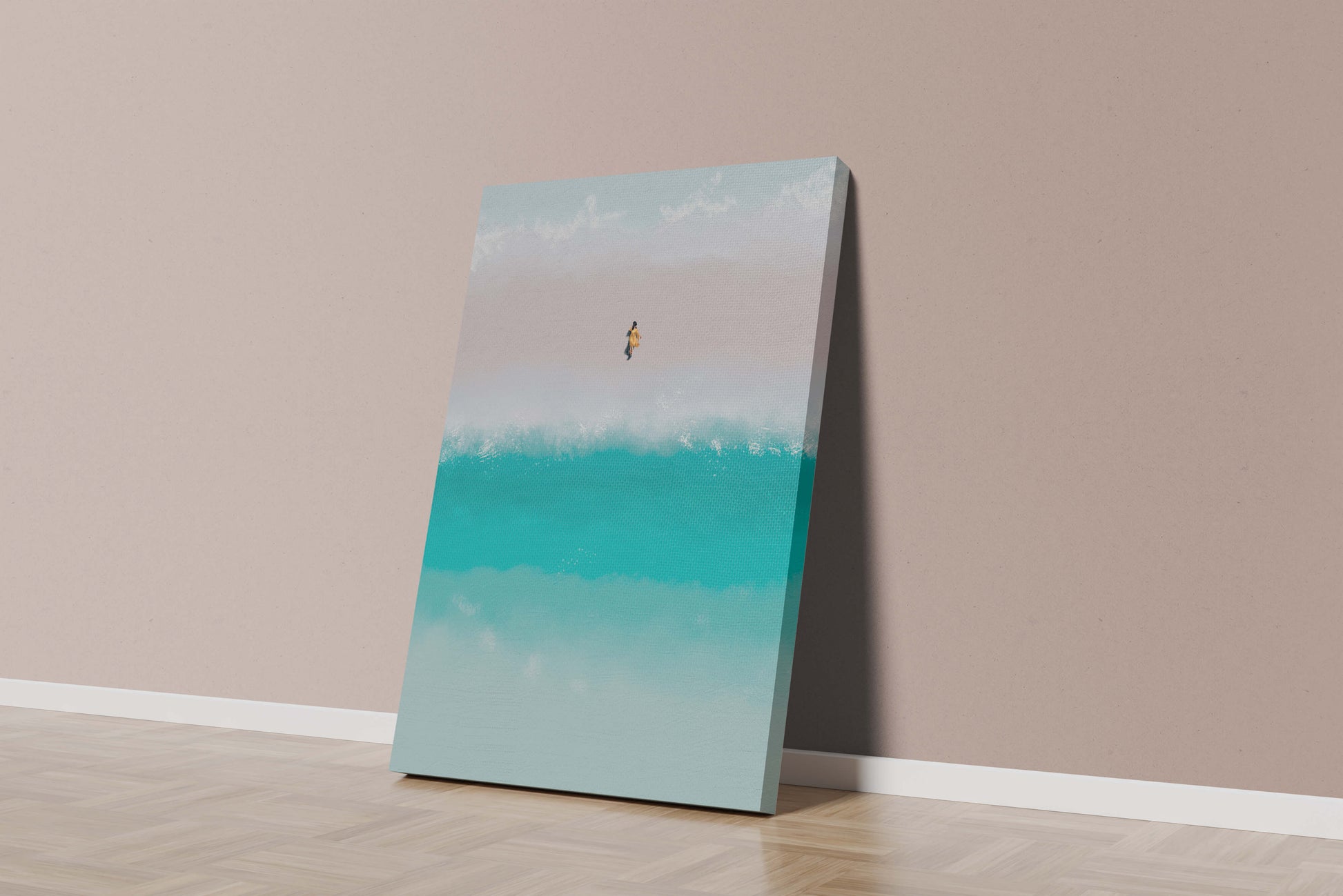 Serene beach with turquoise waves and solitary figure