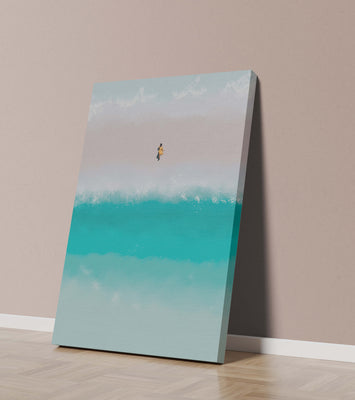 Serene beach with turquoise waves and solitary figure