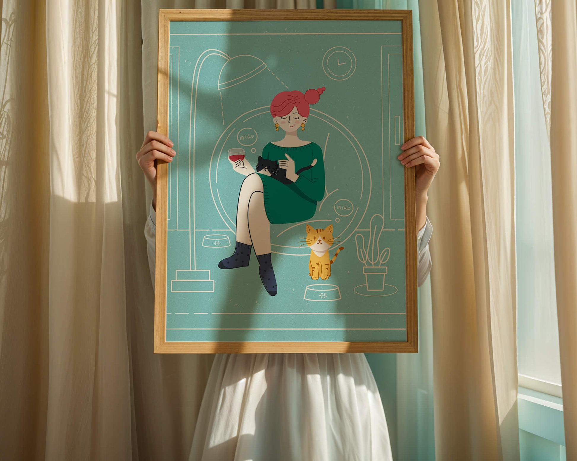 Acogedora velada con gatos en una sala de estar escandinava