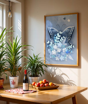 Floral and butterfly digital artwork in calming blue shades