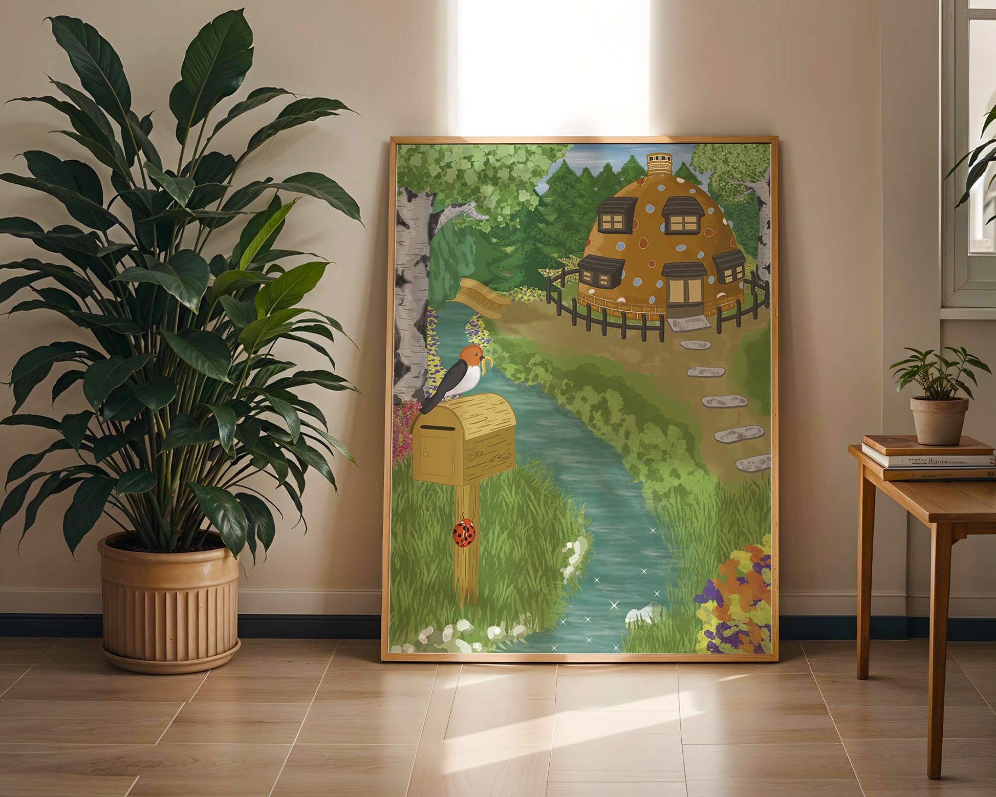 Paysage charmant avec une maison unique et un jardin luxuriant