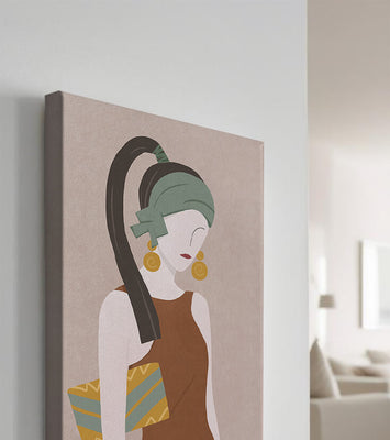 Stylized woman portrait with muted colors and geometric elements