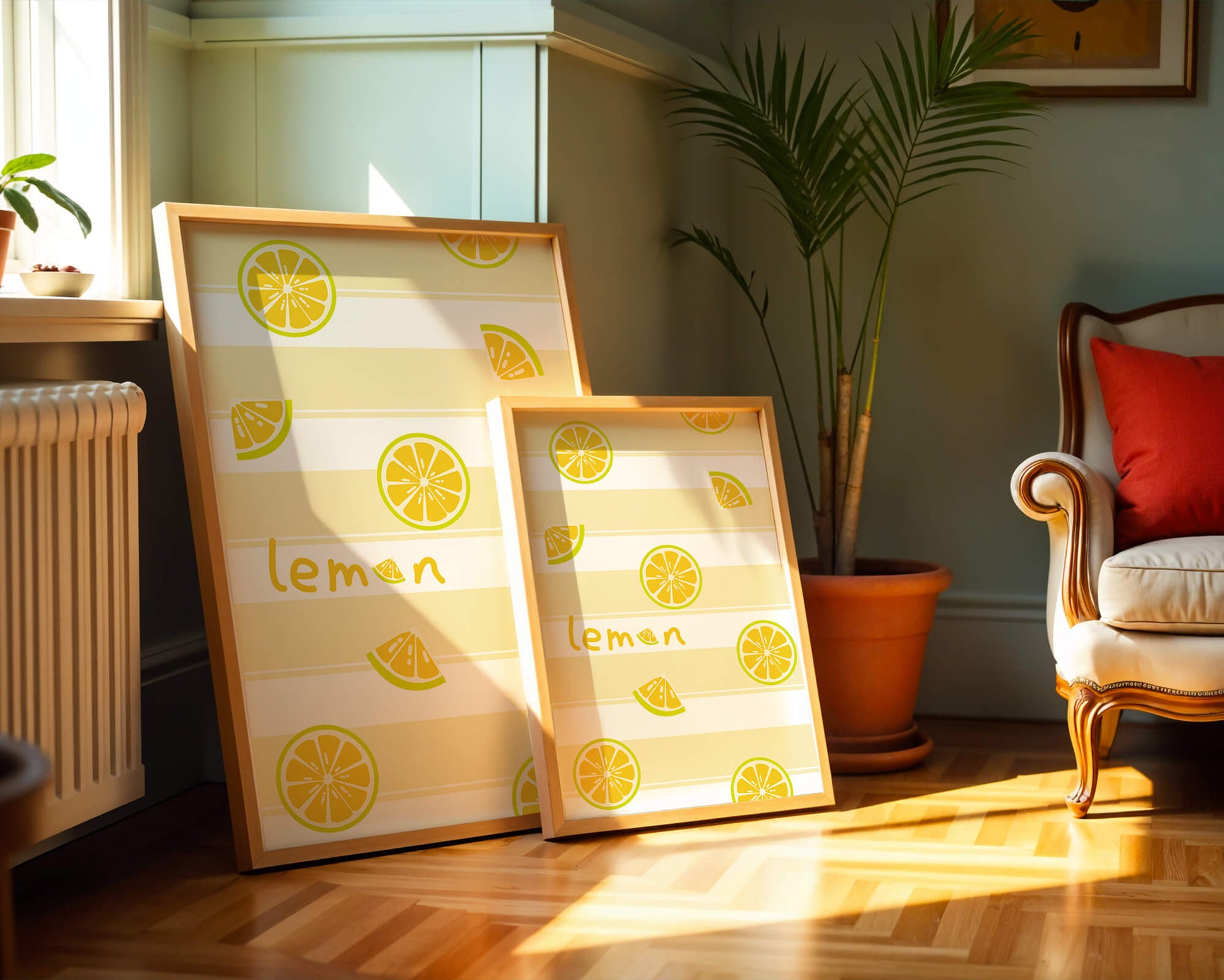 Yellow lemon slices pattern with bold stripes