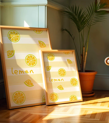 Yellow lemon slices pattern with bold stripes