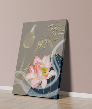 Elegant floral design with blooming lotus and golden fish accents