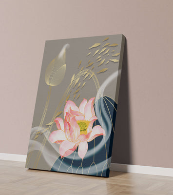 Elegant floral design with blooming lotus and golden fish accents