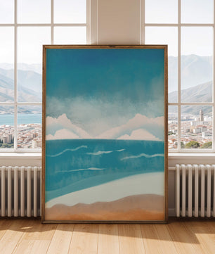 Calming Ocean Shoreline with Blue Sky and Gentle Waves