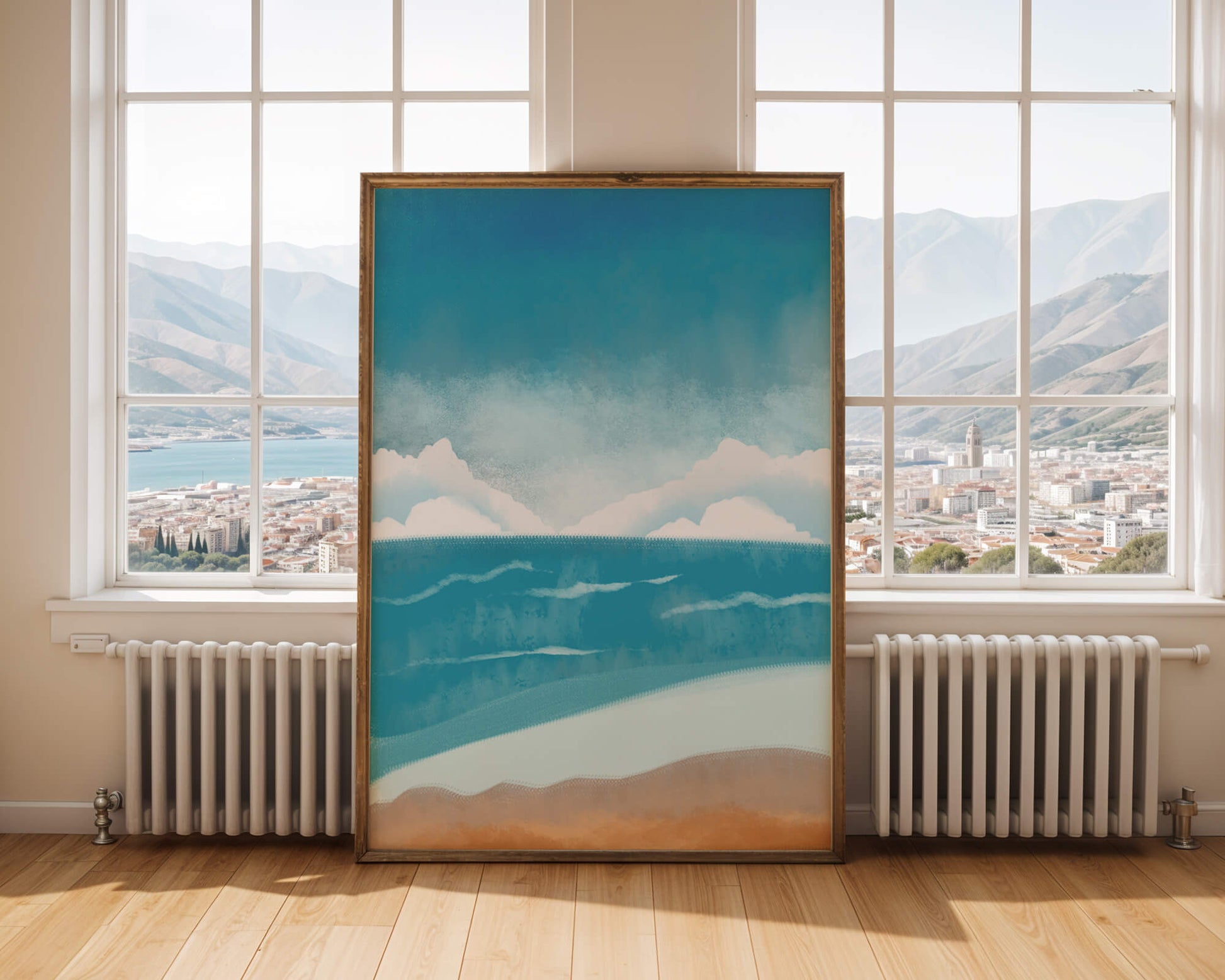 Calming Ocean Shoreline with Blue Sky and Gentle Waves