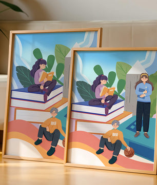 Illustration éducative d’enfants s’adonnant à la lecture de livres