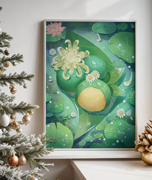 Scène aquatique luxuriante avec des fleurs de lotus et des feuilles vertes