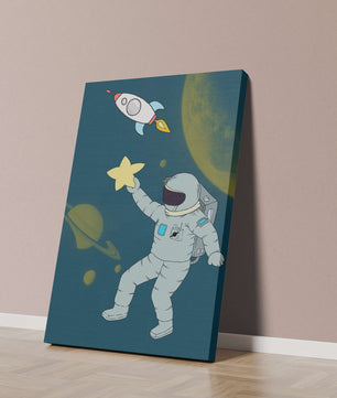 Astronaut Reaching for Star with Rocket and Planets in Space Scene - Mi tienda