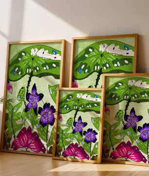 Bunte Blumenillustration mit exotischen Blumen und Blättern