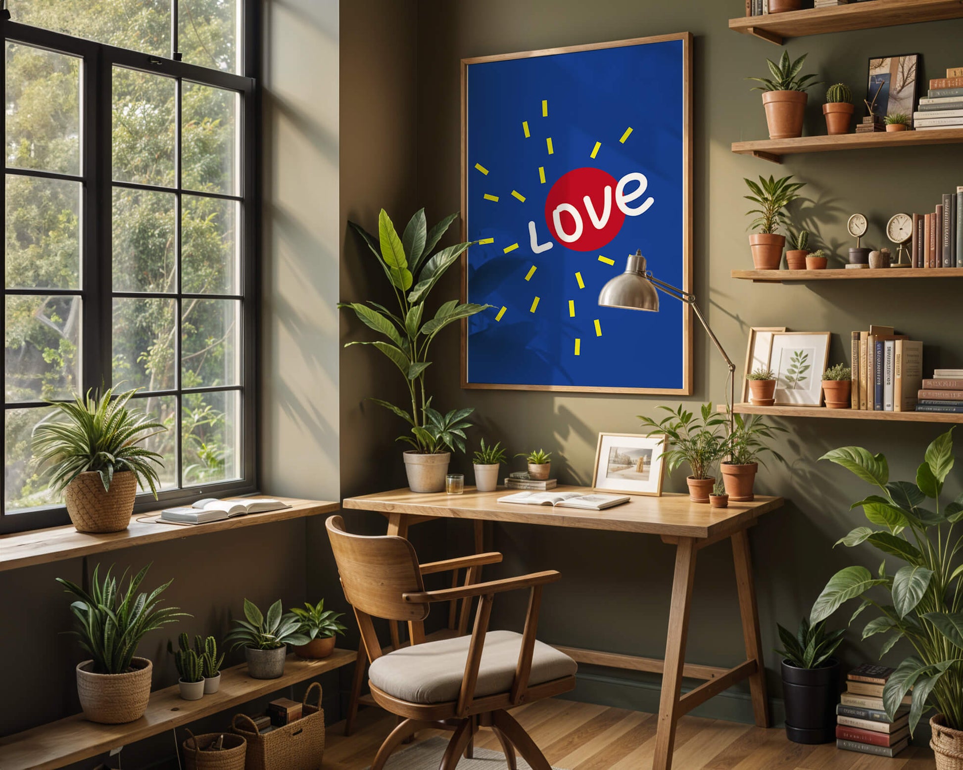 Colorful love-themed abstract design with bold elements