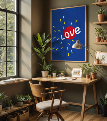 Colorful love-themed abstract design with bold elements