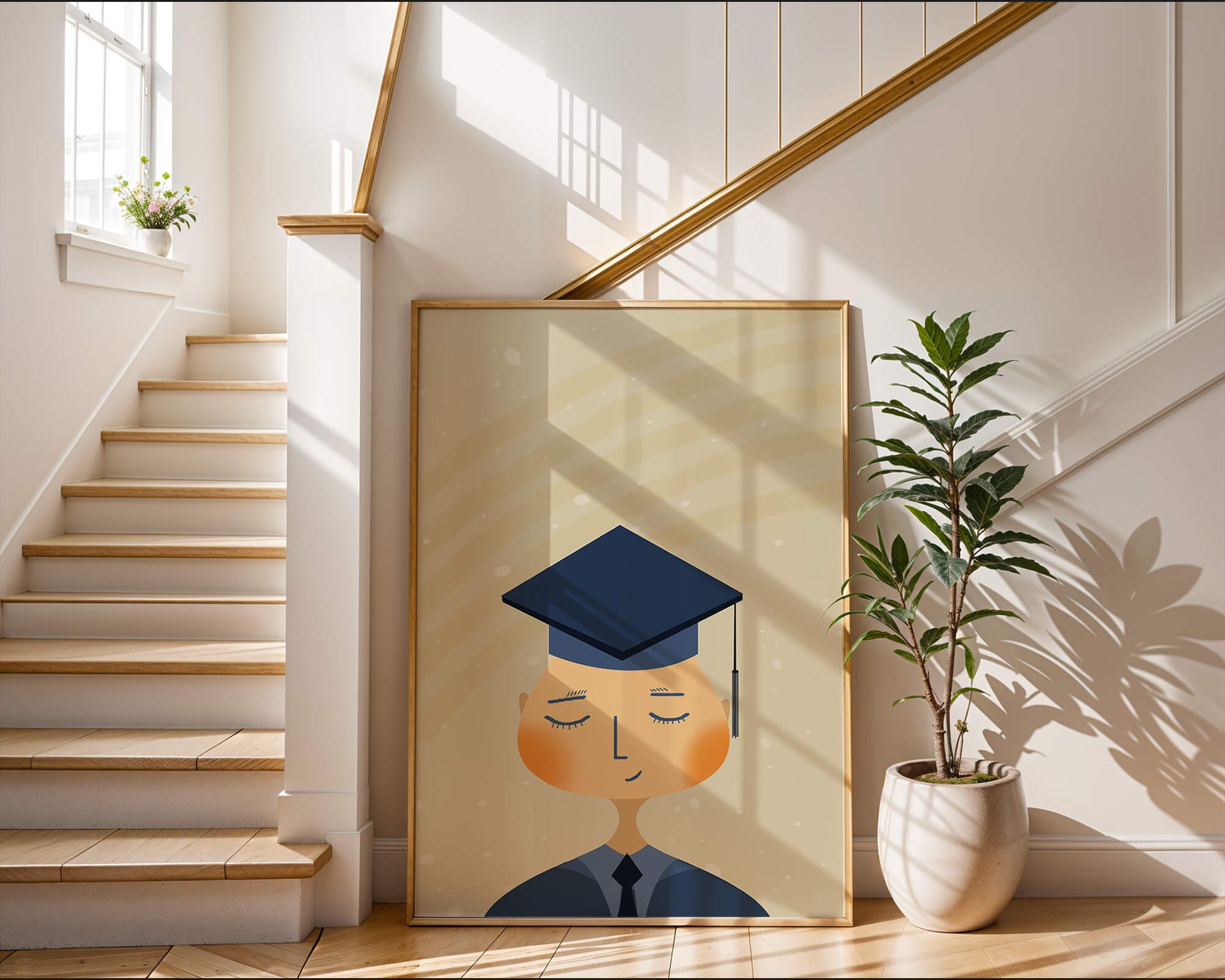 Illustration of a graduate with cap and closed eyes