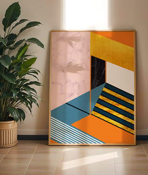 Abstraktes geometrisches Design mit Marmor- und Goldtexturen