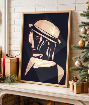 Stylized Portrait of a Woman in a Hat with Geometric Elements - Mi tienda