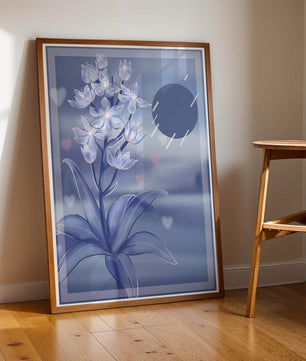Delicate blue floral illustration with stylish geometric elements