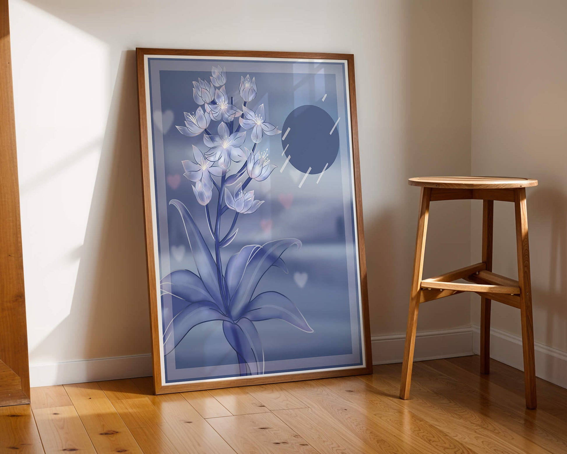 Delicate blue floral illustration with stylish geometric elements
