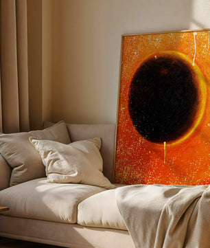 Abstract Representation of a Solar Eclipse with Vibrant Orange and Black Contrast