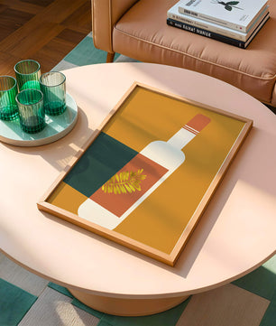 Modern Abstract Wine Bottle With Golden Leaf Design - Mi tienda