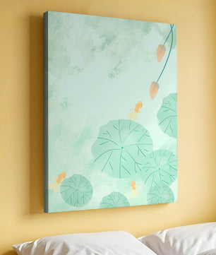 Serene Pond Scene with Goldfish and Lotus Leaves