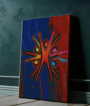 Abstract art with dynamic figures and vibrant colors