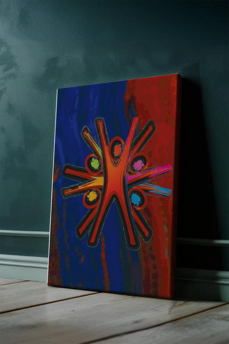 Abstract art with dynamic figures and vibrant colors