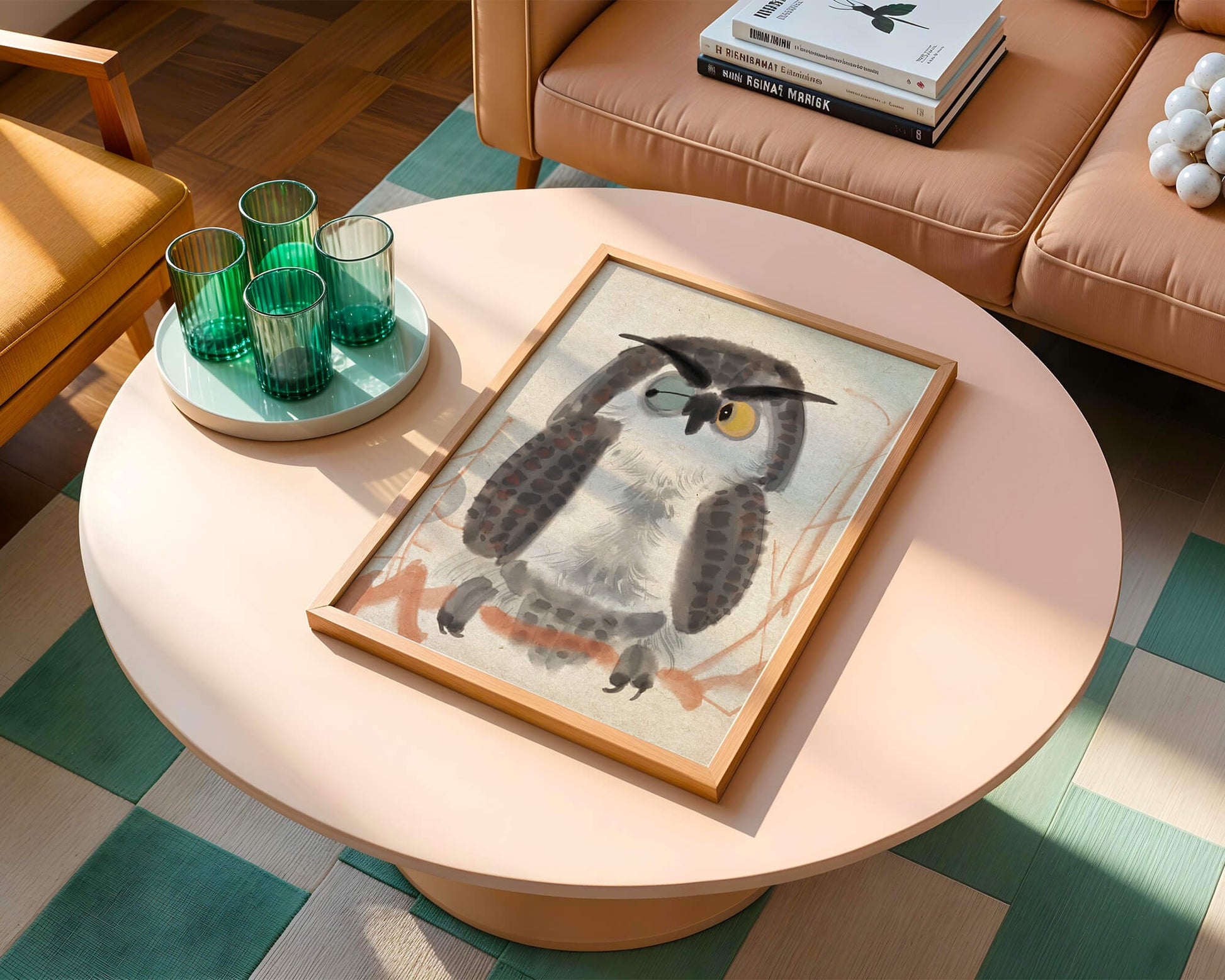 Whimsical Owl Illustration with Colorful Eyes