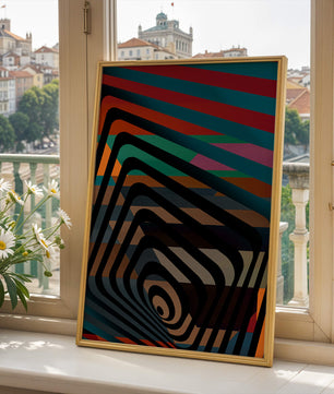 Arte abstracto geométrico colorido con rayas concéntricas