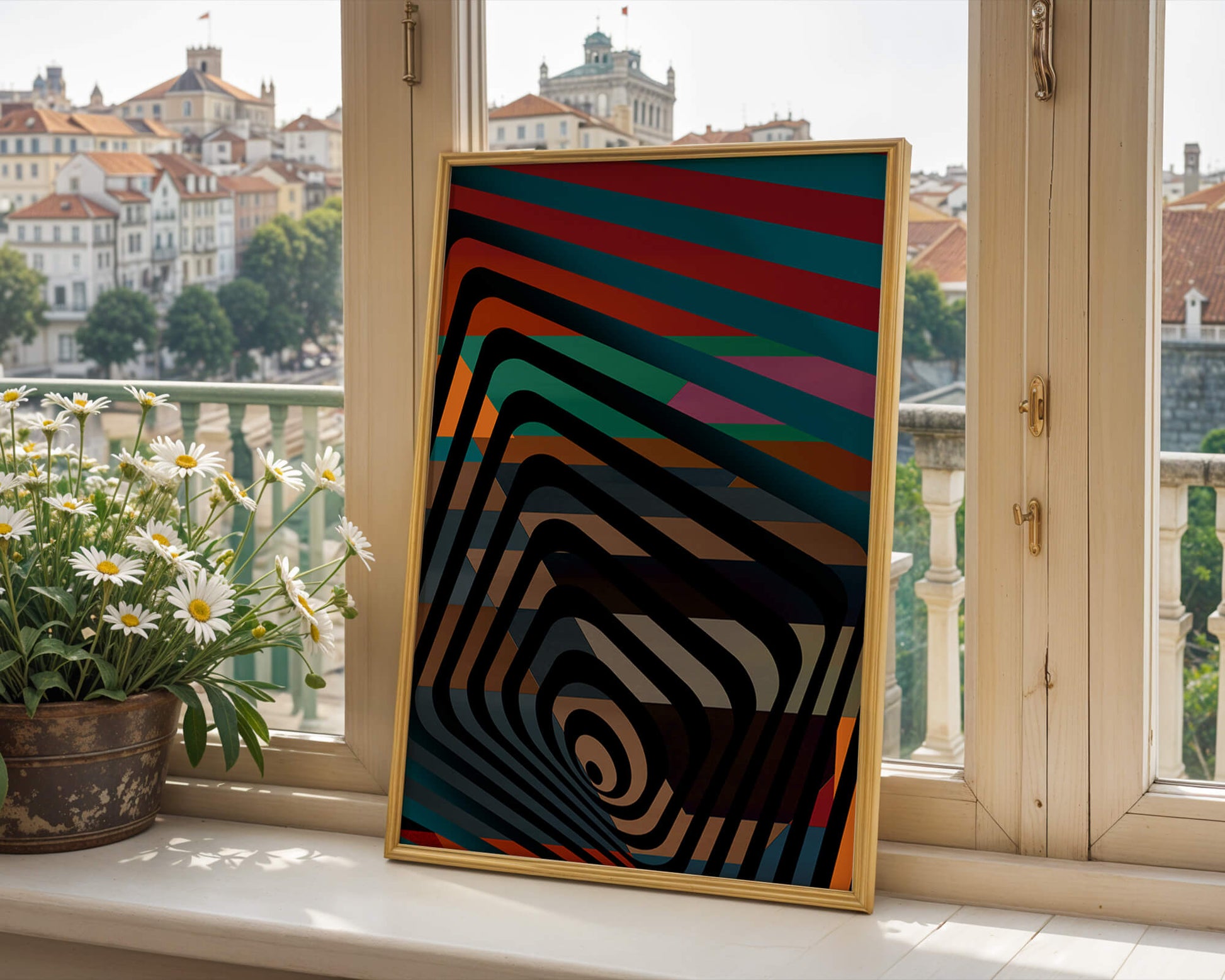 Colorful Geometric Abstract Art with Concentric Stripes