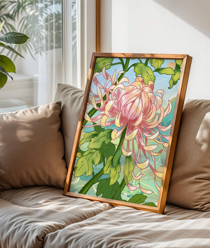 Belle illustration florale avec chrysanthème et feuilles vertes