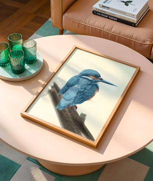 Illustration of a vibrant blue bird on a branch