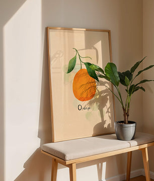 Illustration of a Single Orange with Leaves on a Textured Background - Mi tienda