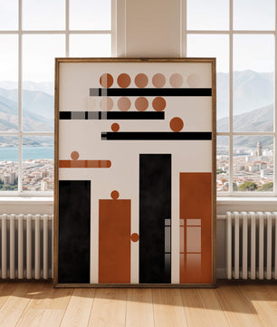 Abstract Geometric Art with Circles and Bars in Earth Tones