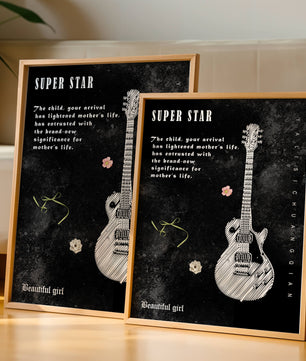 Ilustración de guitarra en blanco y negro artística con texto conmovedor