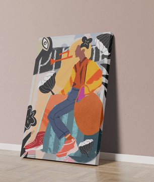 Colorful abstract fashion illustration with floral and geometric elements