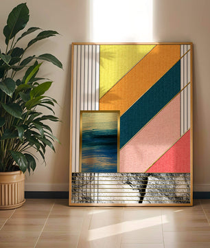 Abstract geometric art with textured colors and gold accents - Mi tienda