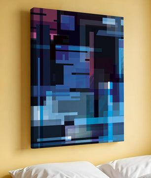 Arte digital geométrico abstracto con tonos azules y morados