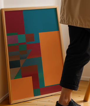 Diseño abstracto geométrico colorido con bloques y tonos audaces