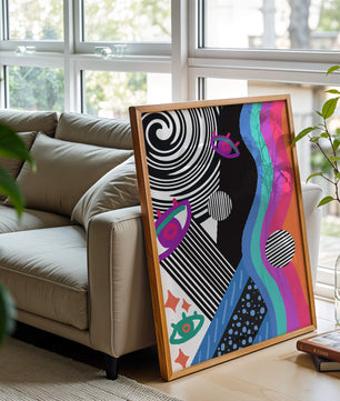 Colorful abstract art with geometric patterns and vibrant shapes