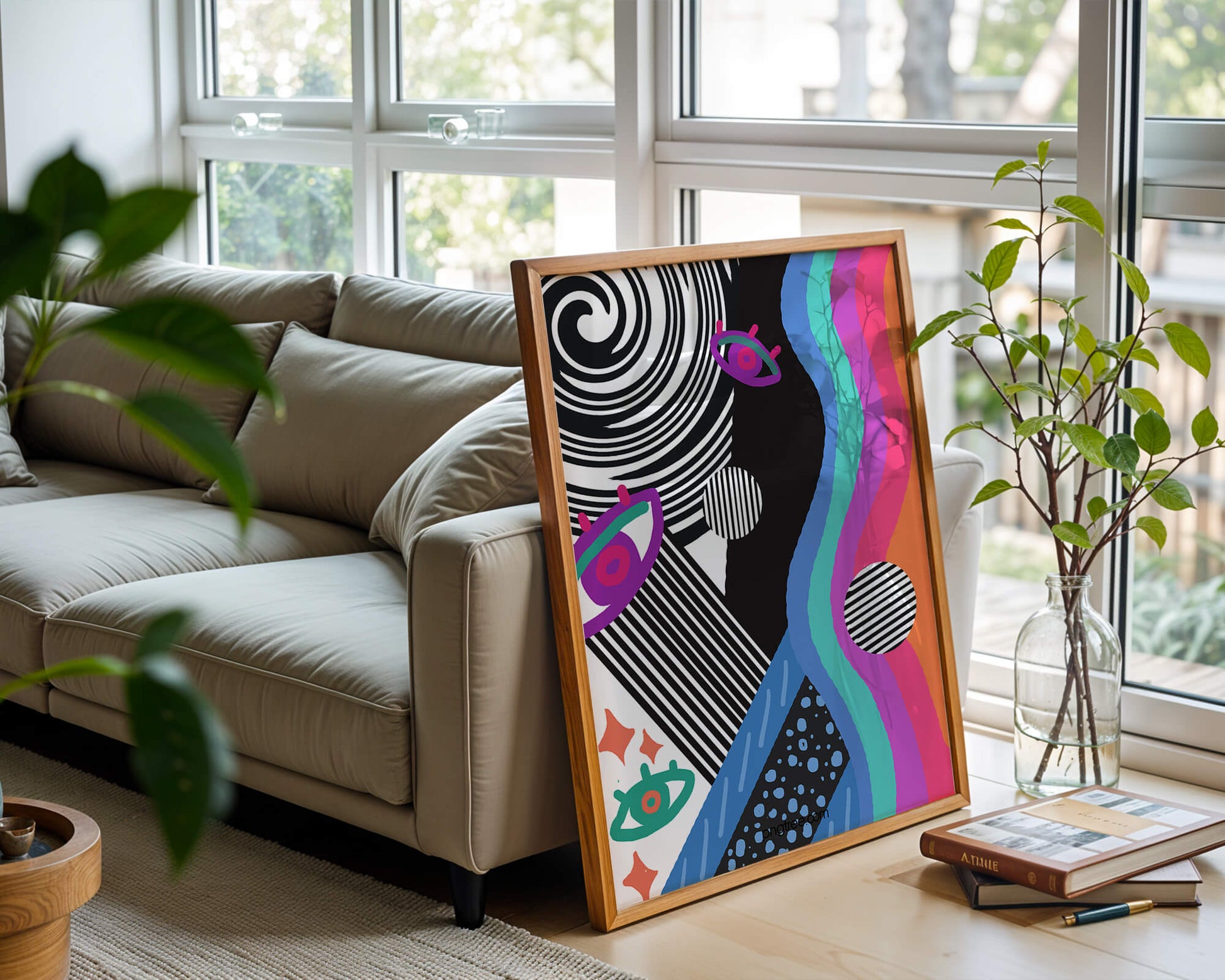 Colorful abstract art with geometric patterns and vibrant shapes