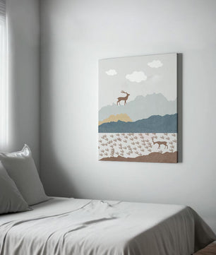 Majestic Deer and Mountain Landscape in Minimalist Style - Mi tienda