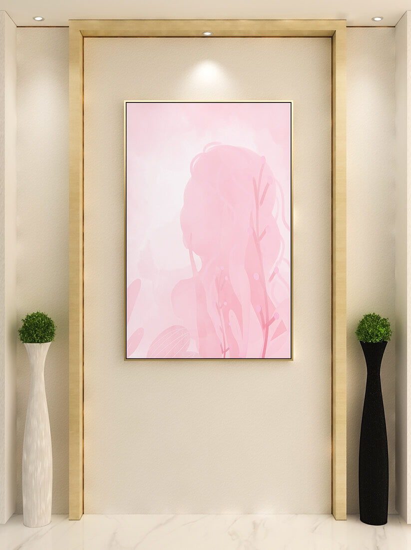 Subtle pink abstract silhouette with floral elements