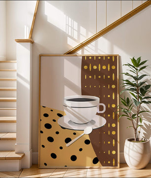 Contemporary Coffee Art with Geometric Patterns and Gold Accents - Mi tienda