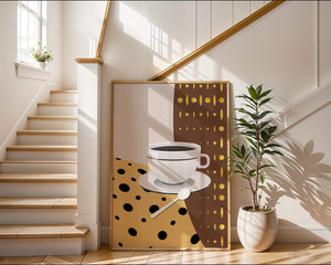 Contemporary Coffee Art with Geometric Patterns and Gold Accents - Mi tienda