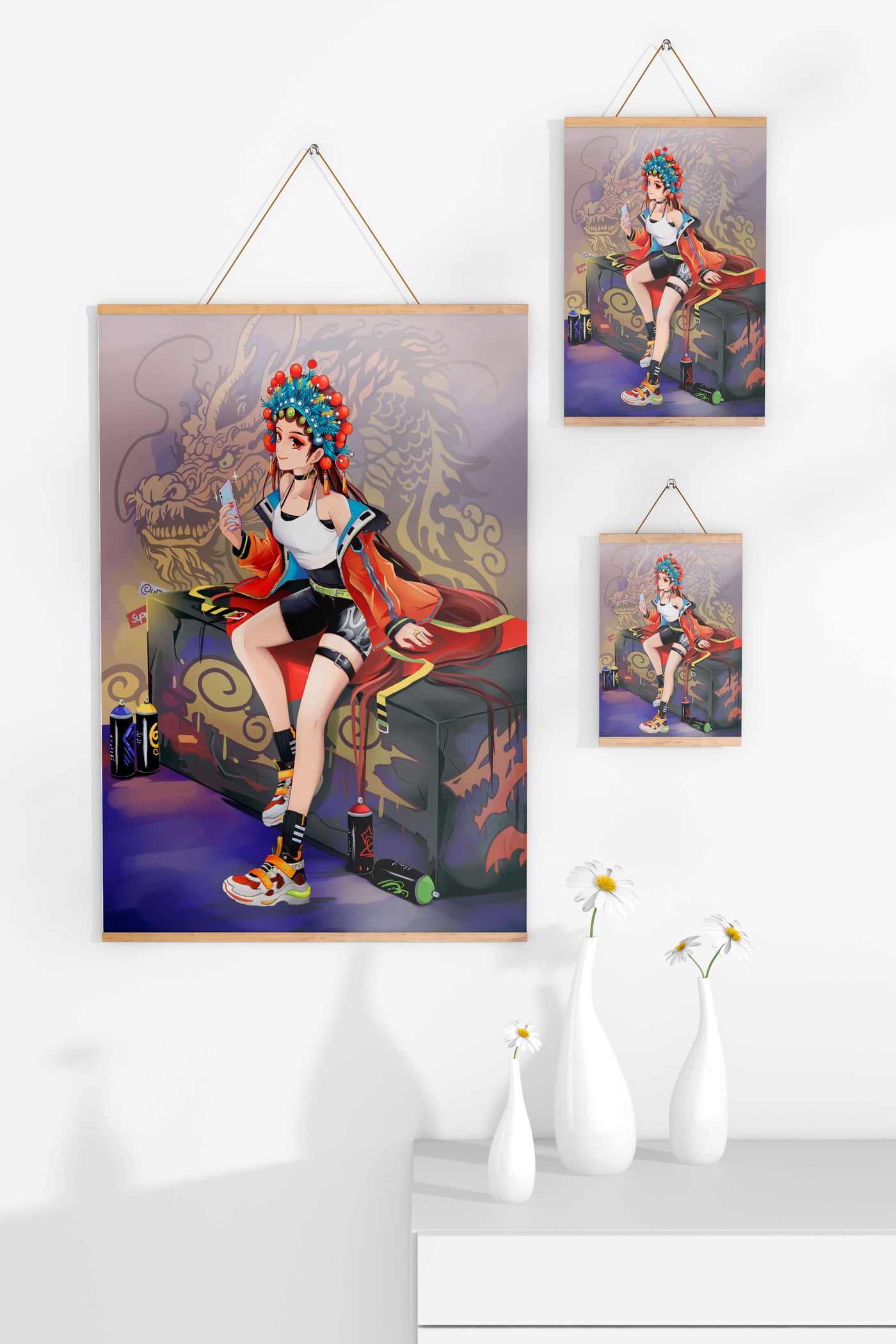 Anime art of a girl in traditional attire with urban elements