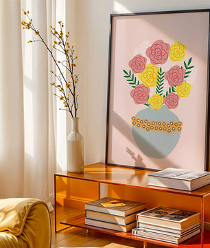 Colorful flower bouquet in a decorative vase illustration
