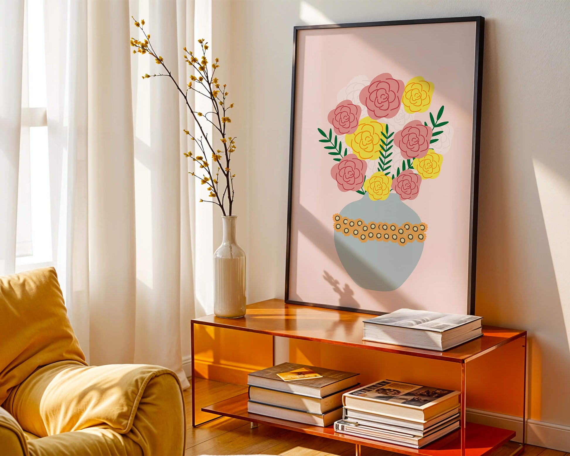 Colorful flower bouquet in a decorative vase illustration